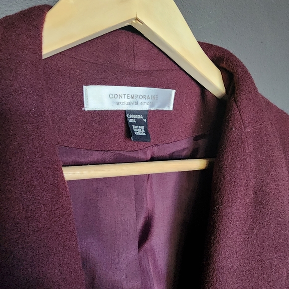 VINTAGE Simons Wool/Cashmere Open Front Blazer/Jacket Burgundy Wine - Picture 3 of 4
